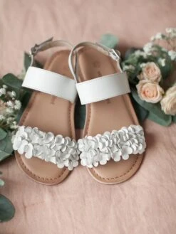 Sandales Cuir Fille Blanc - Vertbaudet