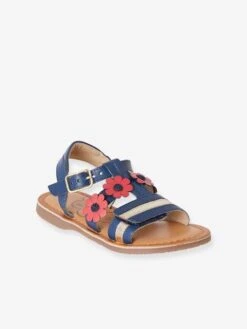 Sandales Cuir Fille Collection Maternelle Bleu Marine - Vertbaudet