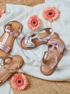 Sandales Cuir Fille Collection Maternelle Rose Clair Métalisé - Vertbaudet
