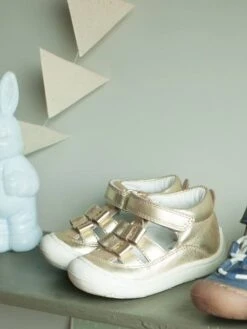 Sandales Cuir Souple Bébé Fille 4 Pattes Metallisé Or - Vertbaudet