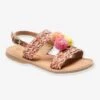 Sandales En Cuir Fille Avec Pompons Rose - Vertbaudet -Pampero Boutique sandales en cuir fille avec pompons