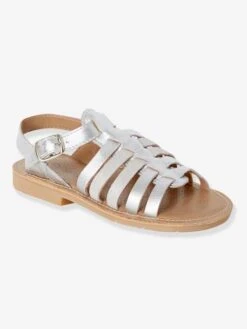 Sandales Fille En Cuir Argent - Vertbaudet