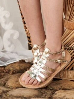 Sandales Hautes Cuir Fille Esprit Spartiates Or - Vertbaudet