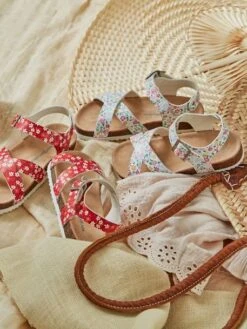 Sandales Imprimées Fille Fleurs Rouge - Vertbaudet