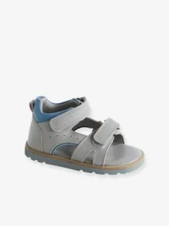 Sandales Scratchées Bébé Garçon En Cuir Gris - Vertbaudet