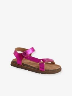 Sandales Scratchées Cuir Fille Lilas - Vertbaudet