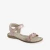 Sandales Scratchées Fille En Cuir Rose - Vertbaudet
