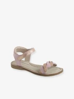 Sandales Scratchées Fille En Cuir Rose - Vertbaudet